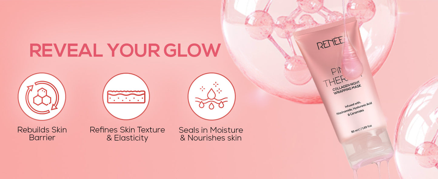 RENEE Pink Therapy Collagen Night Wrapping Face Mask | For Young, Hydrated Skin | Texture & Elasticity | Improves Skin Barrier | Hyaluronic Acid & Niacinamide Infused | 50 ml